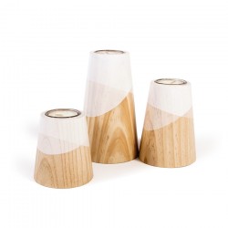 Ensemble 3 bougeoirs bois et blanc