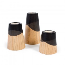 Ensemble 3 bougeoirs bois et noir