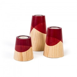 Ensemble 3 bougeoirs bois et rouge