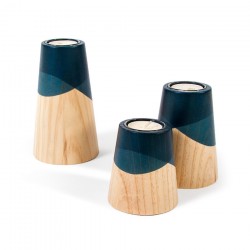 Ensemble 3 bougeoirs bois et bleu