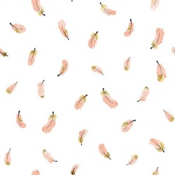 Papier peint rose et or - Plumes rose et or