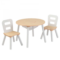 Table et 2 chaises - naturel et blanc