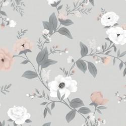 Papier-peint - Roses sur fond gris