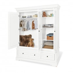 Armoire penderie triple à tiroir - Romantique Blanche