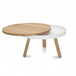 Table basse Plateau et rangement - Chêne et Blanc