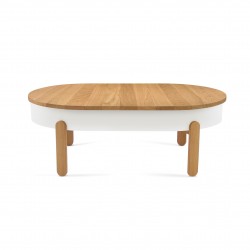 Table basse ovale avec rangement - Chêne et blanc