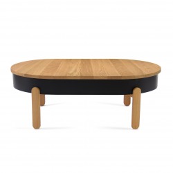 Table basse ovale avec rangement - Chêne et noir