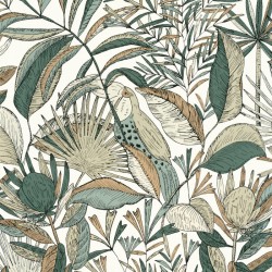 Papier-peint vinyle - Jardin de Bel Air Blanc et Vert