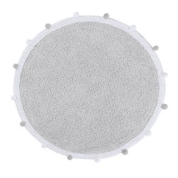 Tapis lavable en coton. Rond blanc et gris - 120 cm